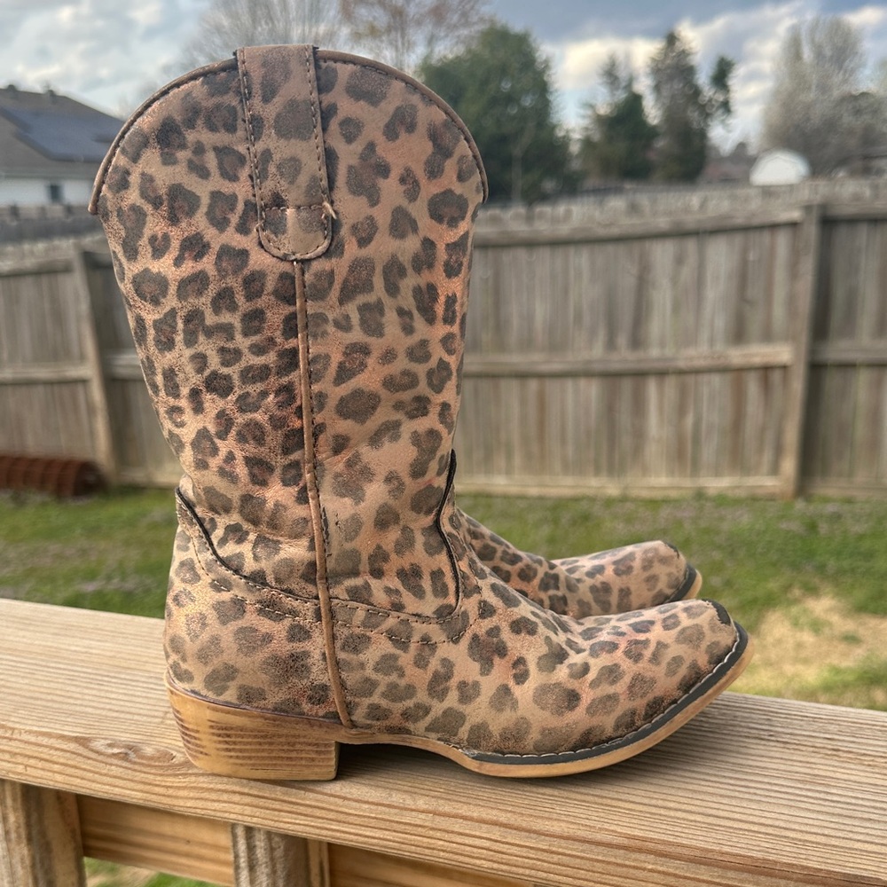 Shimmery Leopard Print Western Cowgirl Boots - GIRLS sz 12 - Picture 4 of 12